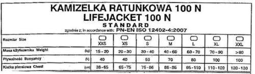 Kamizelka ratunkowa kapok Standard 15-20/XXS