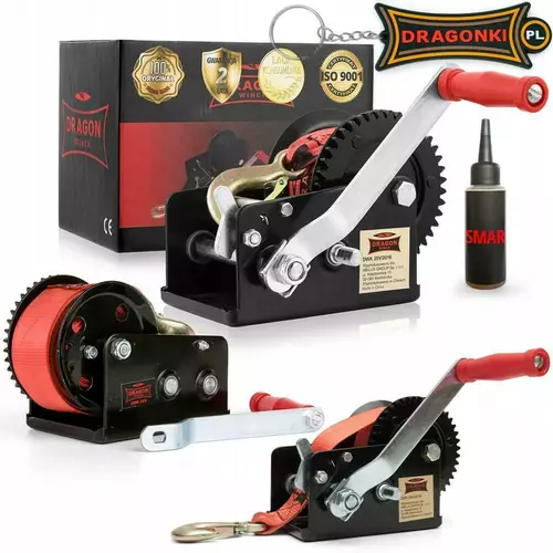 Wyciągarka Dragon winch korbowa 2500 lb - pas, dwubiegowa DWK 25V 1