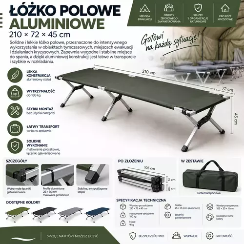 Łóżko polowe aluminiowe 210 × 72 × 45 cm 1