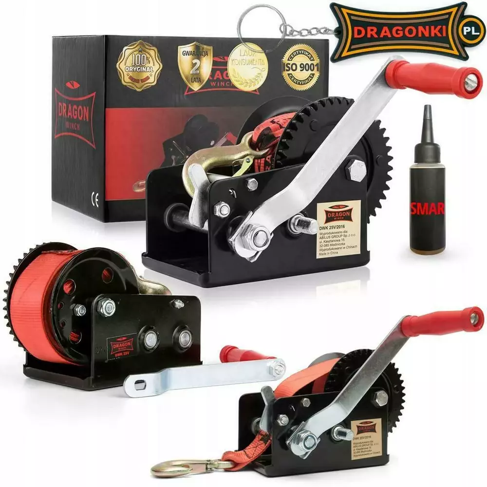Wyciągarka Dragon winch korbowa 1600 lb - pas DWK 16 1