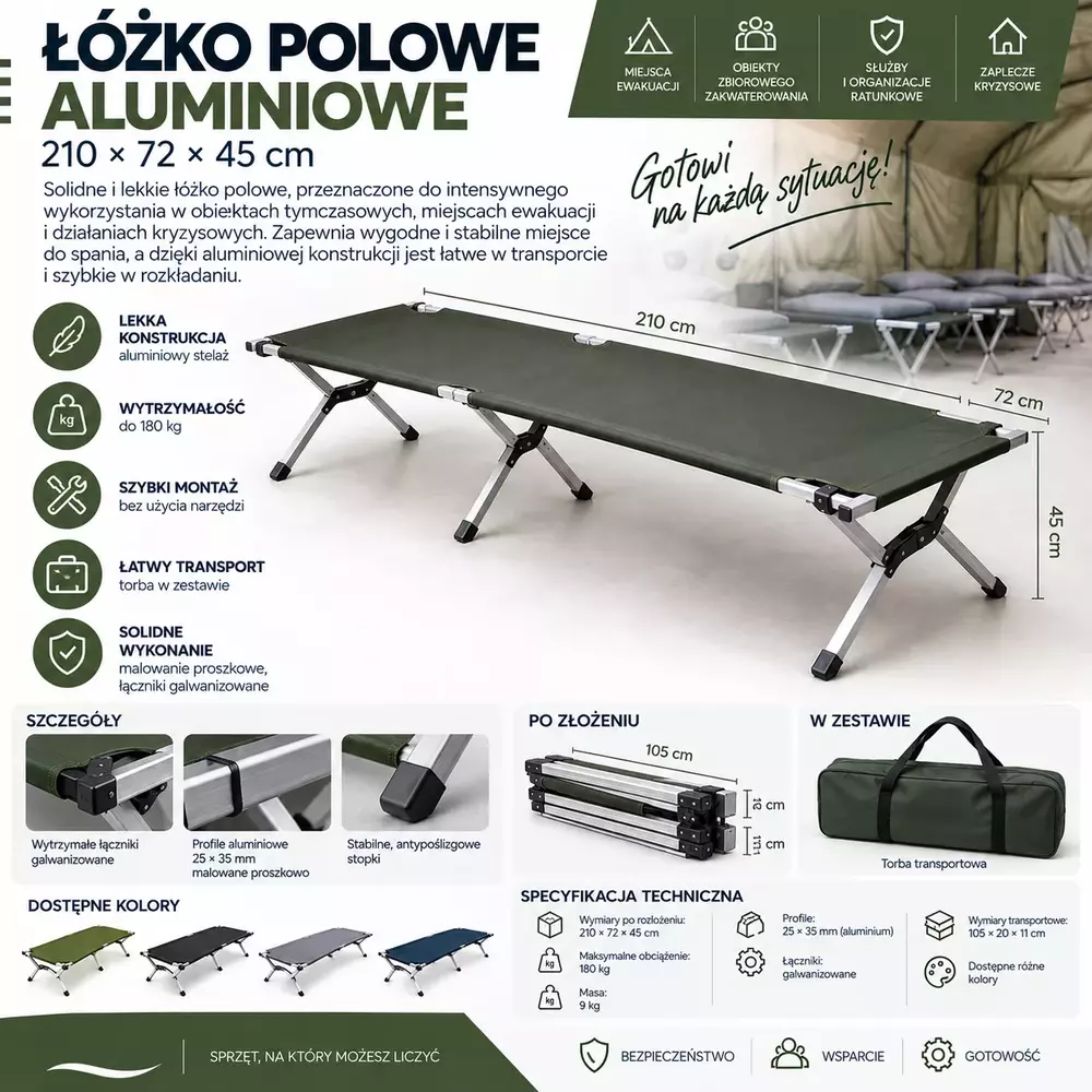 Łóżko polowe aluminiowe 210 × 72 × 45 cm 1